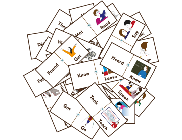 Juego de dominó con ejemplos de verbos irregulares para practicar inglés